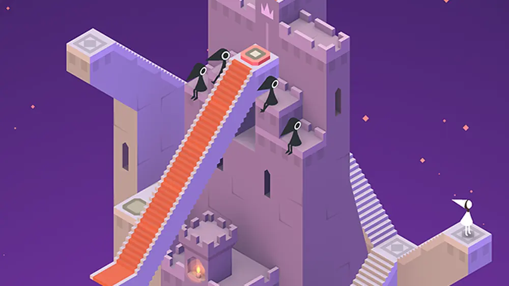 Monument Valley — a pastel isometric tower with impossible staircases